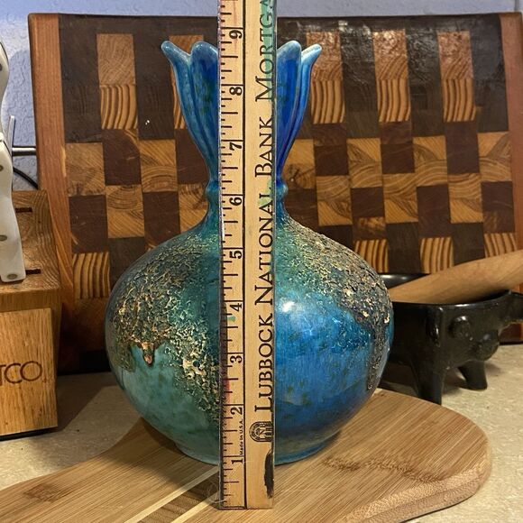 vintage haegar tulip top vase blue mottled 4040 signed usa decor collectors - Picture 6 of 8